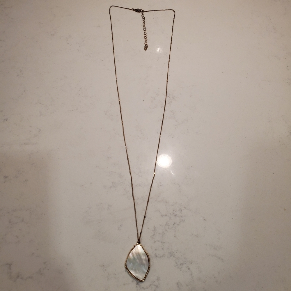 White Mother of Pearl Pendant Long Necklace Preppy